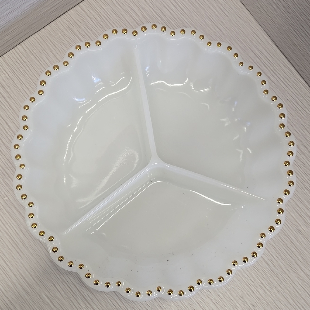 Elegant White and Gold Divided Serving Dish